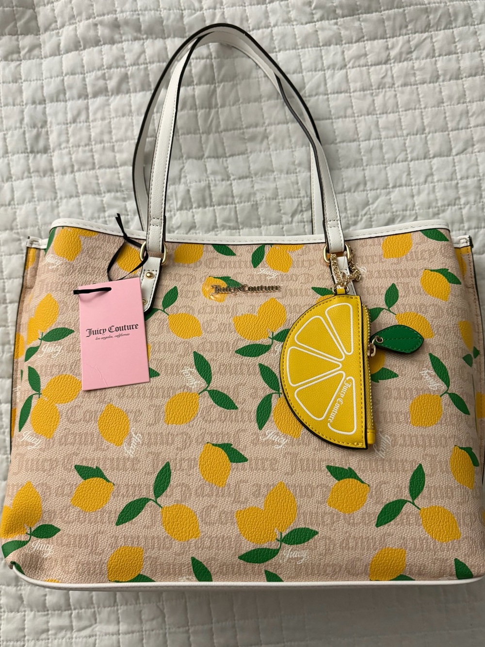 Juicy Couture Lemon Print Tote Bag w Coin Purse NWT